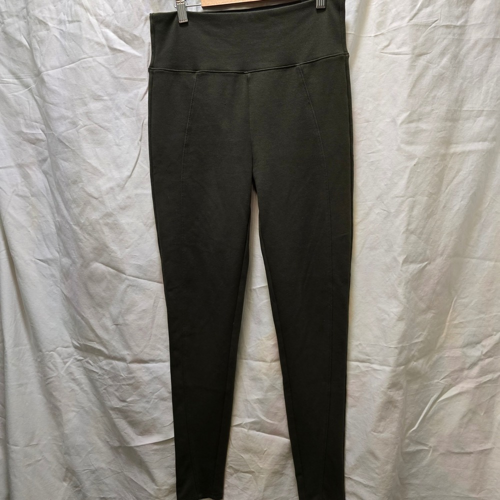 Assets by Spanx Knit Pants High Waist Slim Leg Ankle Length Olive Green Large